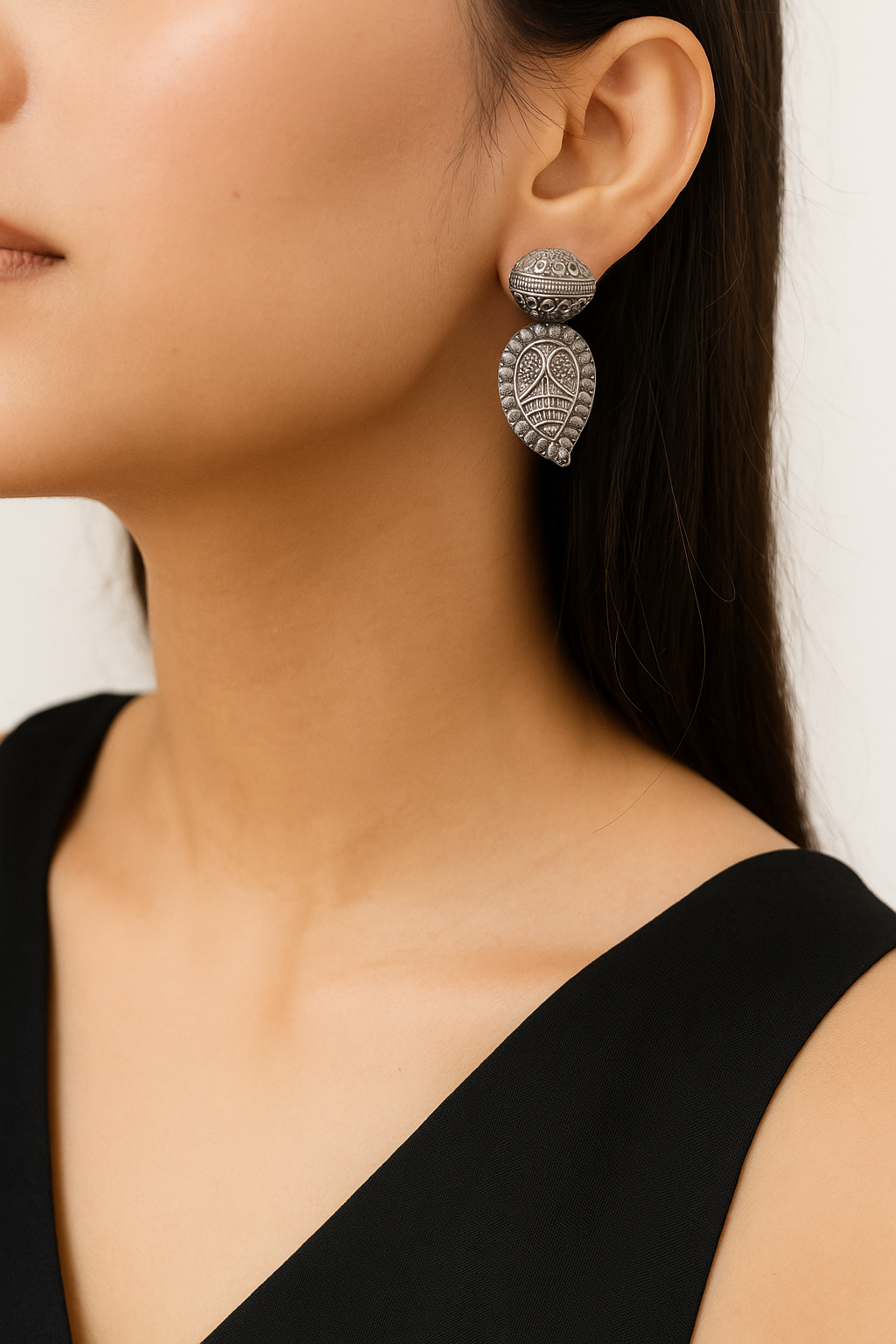 Antique Silver Paisley Stud Earrings